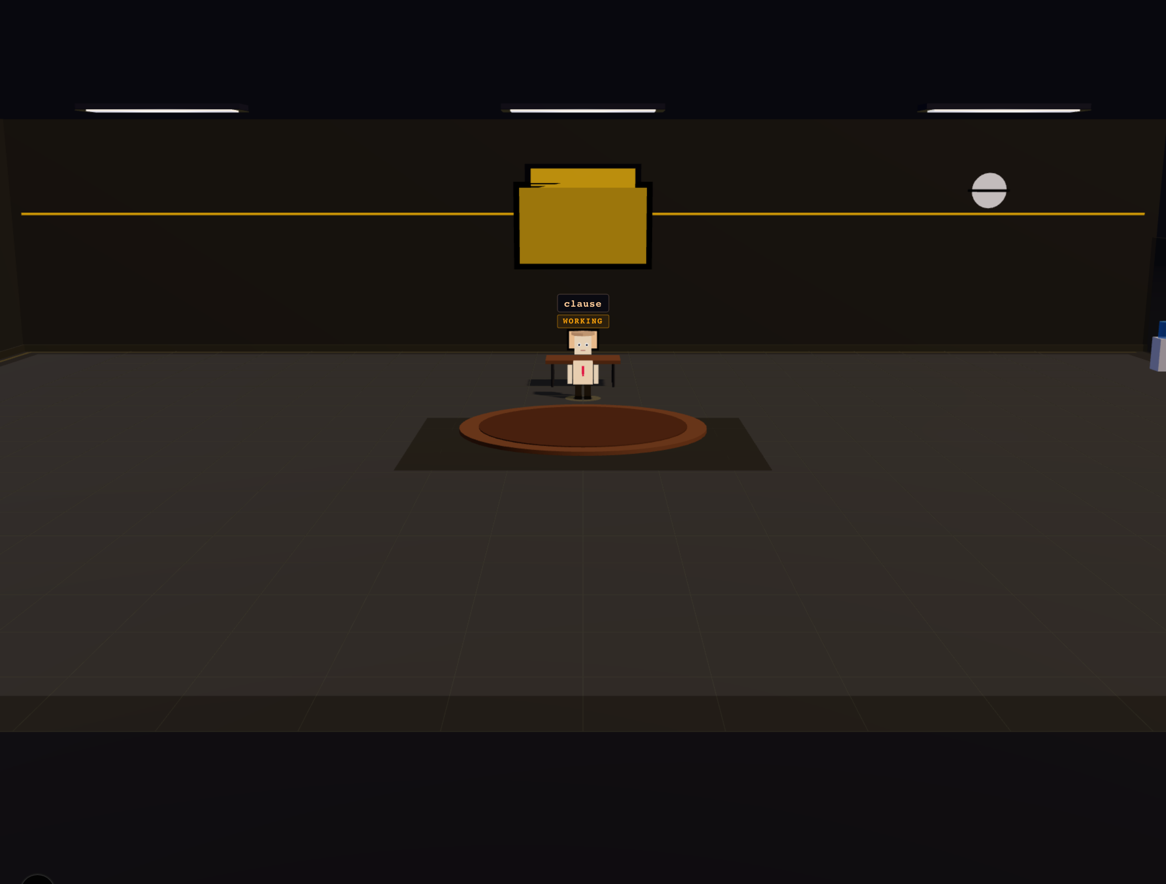 Legal — clause working solo, gold-themed empty room.
